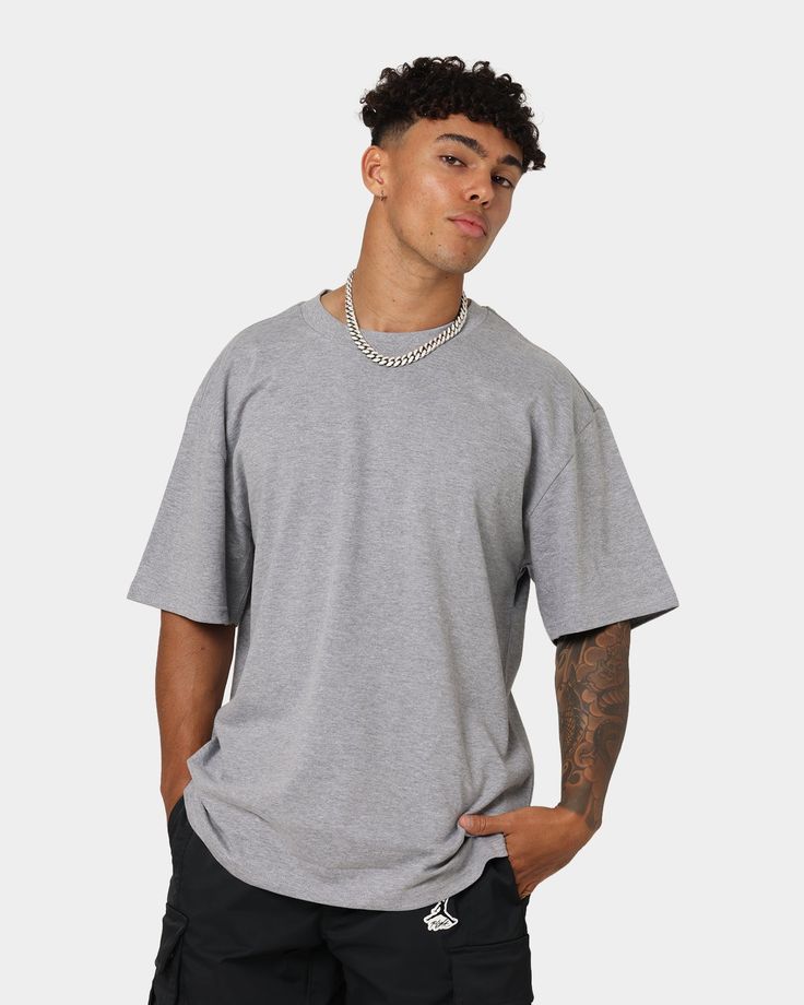 Drop Shoulder Grey Oversized T-Shirt | Soft Cotton Jersey Tee