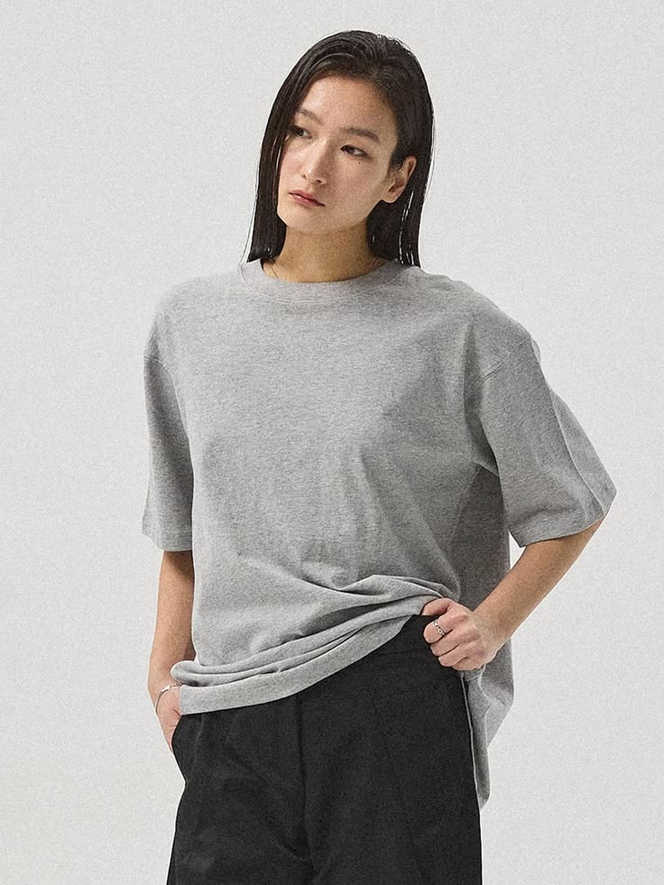 Drop Shoulder Grey Oversized T-Shirt | Soft Cotton Jersey Tee