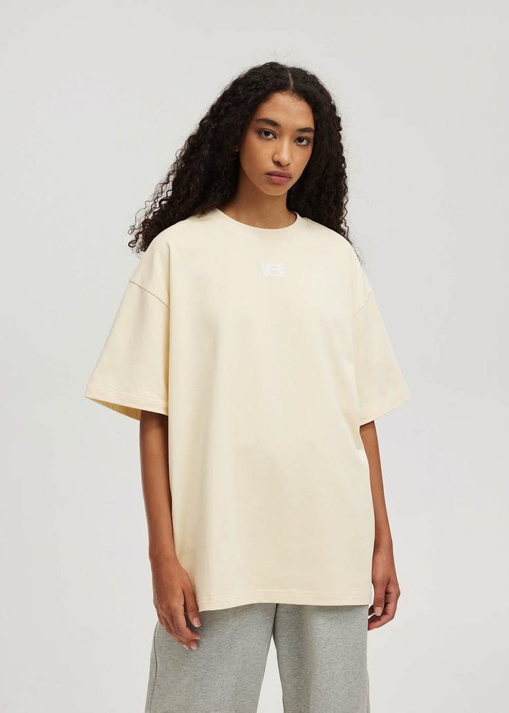 Drop Shoulder Beige Oversized T-Shirt | Soft Cotton Jersey Tee