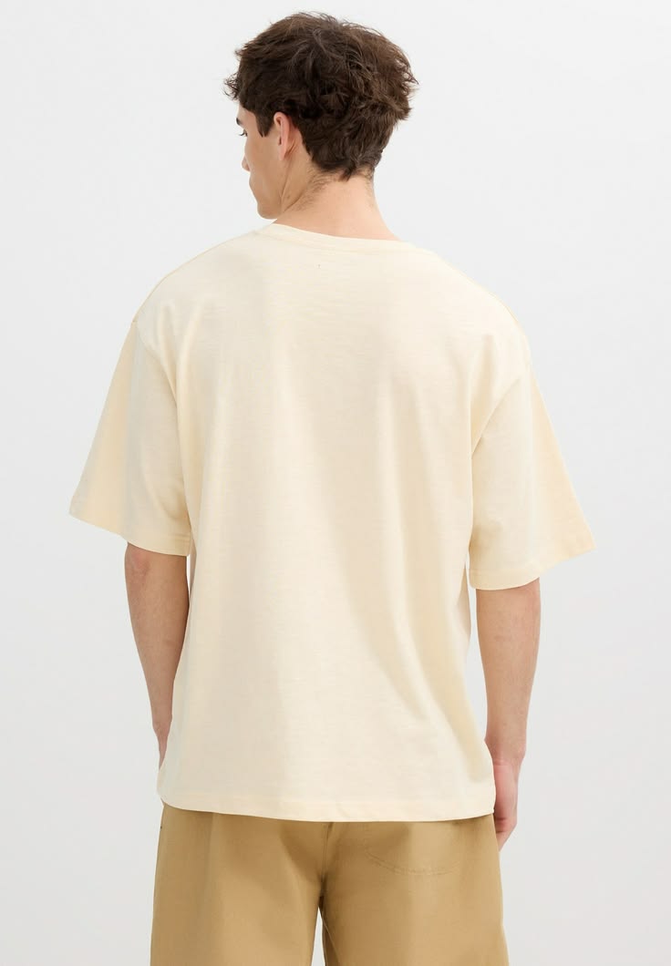Drop Shoulder Beige Oversized T-Shirt | Soft Cotton Jersey Tee