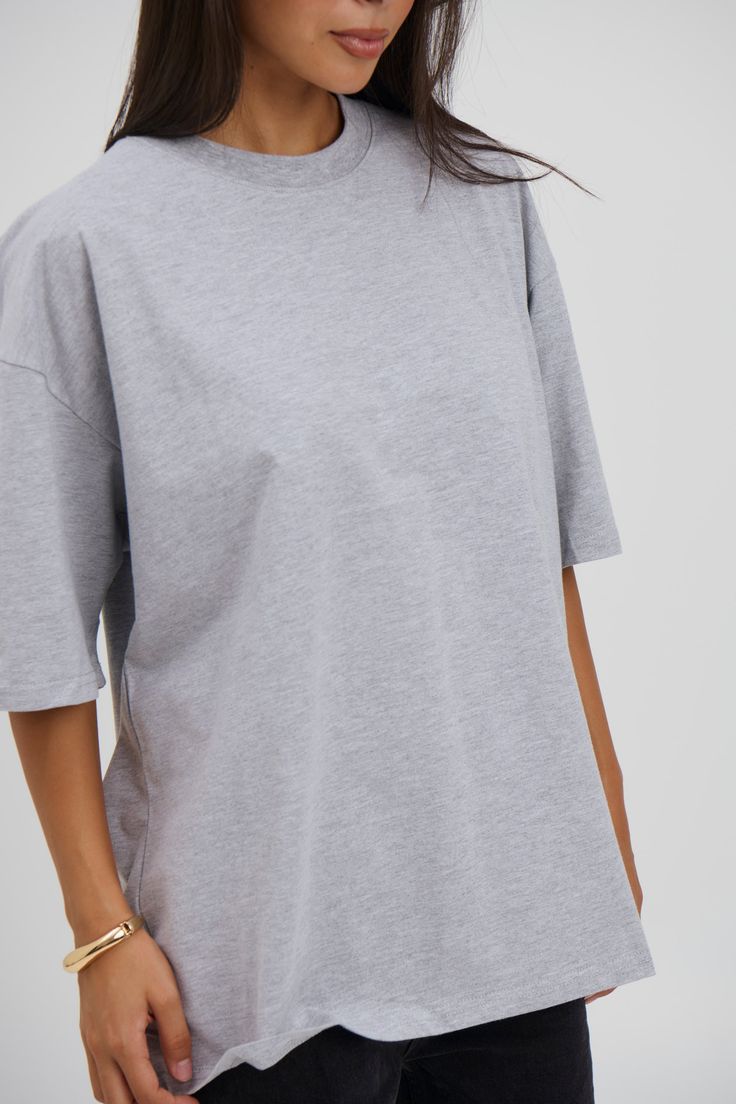 Drop Shoulder Grey Oversized T-Shirt | Soft Cotton Jersey Tee